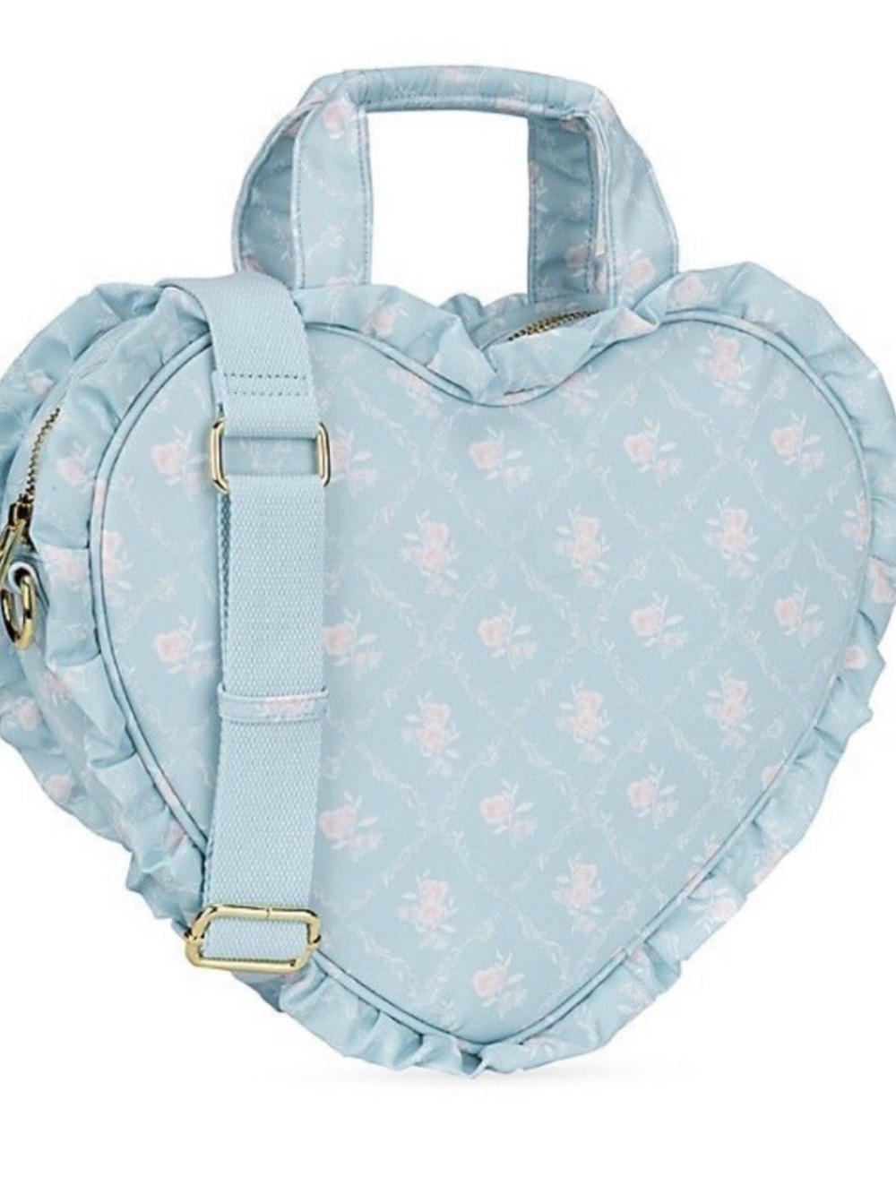 STONEY CLOVER LANE High Tea Printed Ruffle Mini Heart Tote Bag Earl Grey